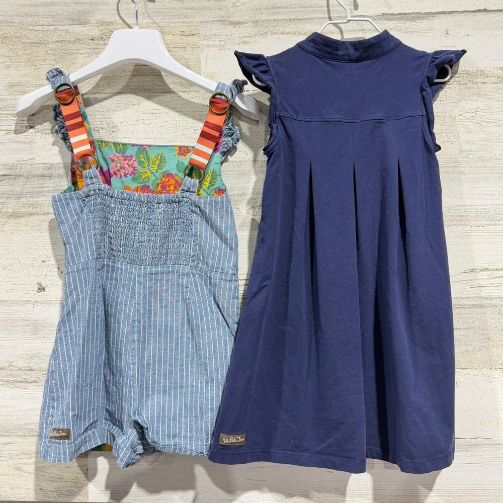 Matilda Jane Dress Romper Bundle Girls 6 Blue Striped Ruffle Classic